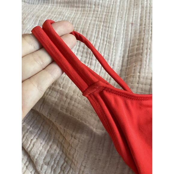 Vintage Bill Blass One Piece Red Swimsuit Women 6 Tank Solid Gold Logo High Cut - Picture 14 of 14